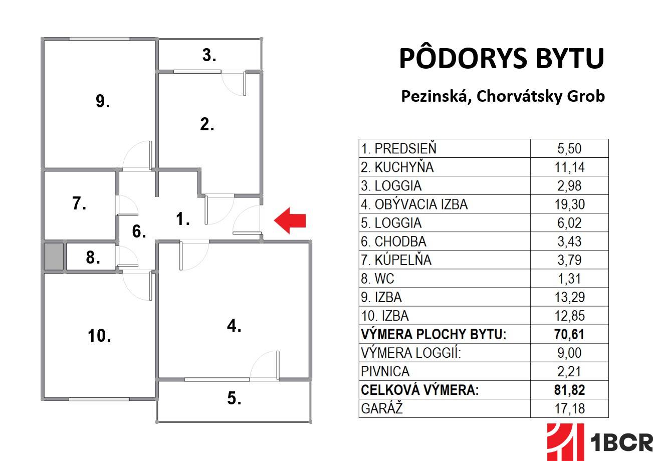 Pôdorys bytu - Pezinská, Chorvátsky Grob.jpg