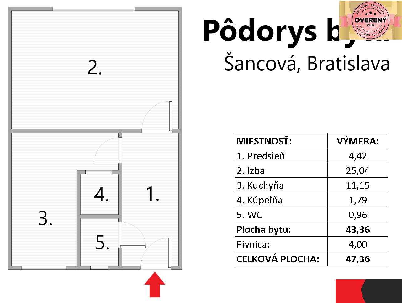 Pôdorys bytu - Šancová, Bratislava.png